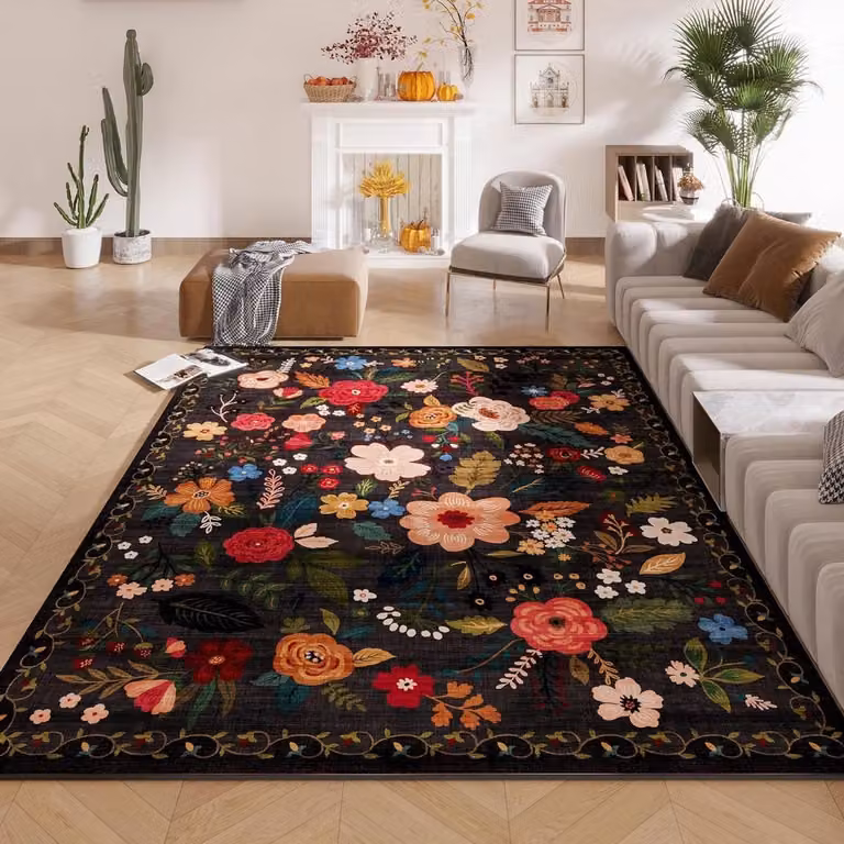 Vintage Vloerkleed Zwart - Boho Woonkamer Kleed - 150 x 210 cm