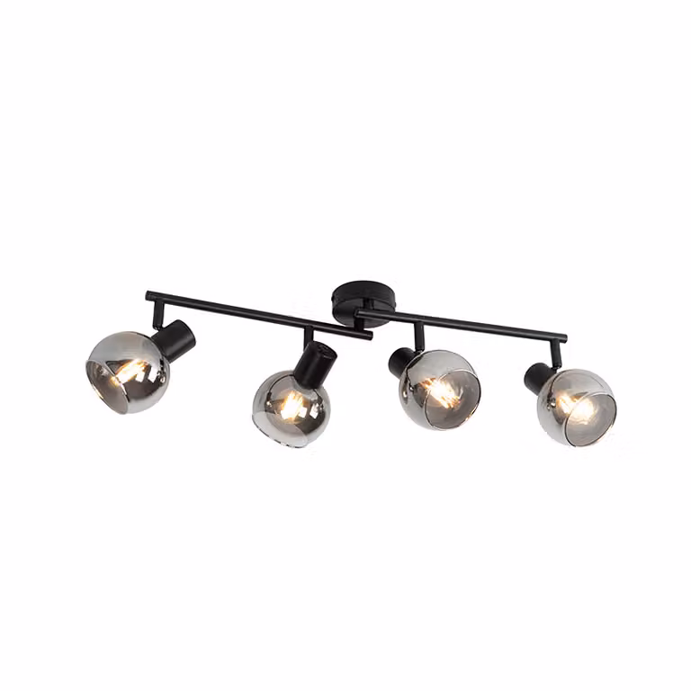 Qazqa Art Deco plafondlamp zwart met grijs glas, 4-lichts