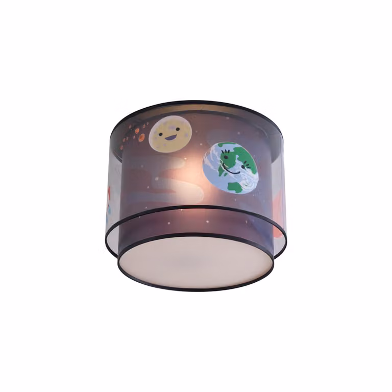 Qazqa Kinder plafondlamp zwart met ruimteschip en sterren