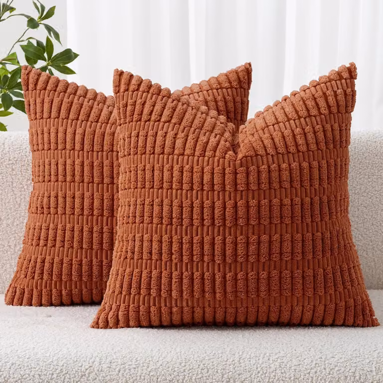 Set van 2 kussenslopen vierkant caramel 45 x 45 cm voor woonkamer en slaapkamer - Rustiek modern boho decoratie
