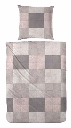 Primera Edel flanellen beddengoed set geruit zand/grijs 100% katoen B/D: 135 x 200 cm en 80 x 80 cm