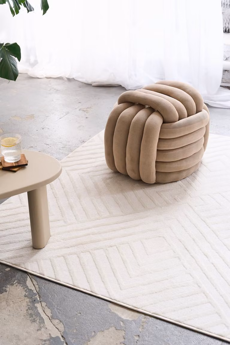 TAPISO Hygge Vierkant Vloerkleed Crème-Wit Modern Laagpolig 3D Geometrisch Design B/D: 120 x 120 cm