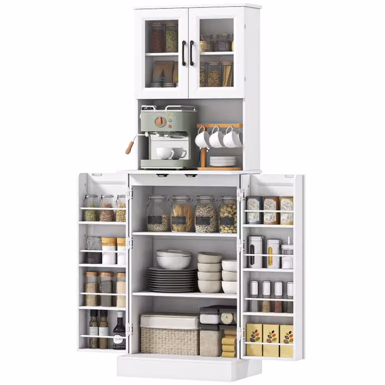 HOMCOM Keukenkast met 2 kasten en 8 deurplanken, wit, B: 60 cm, D: 39,5 cm, H: 180 cm