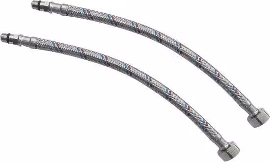 Allecto Set van 2 flexibele toevoerslangen voor mengkraan, 1/2 inch vrouwelijk & M10 mannelijk, 30 cm, zilverkleurig RVS