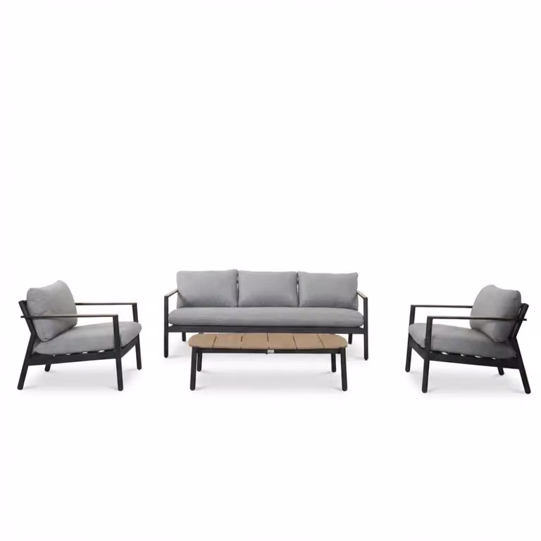 Florence 4-delige loungeset voor 5 personen met tafel, aluminium en touw, antraciet