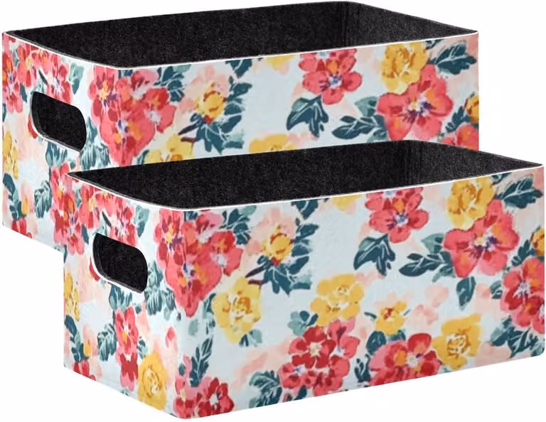 Set van 2 opvouwbare decoratieve opbergmanden met rozenbloemen motief