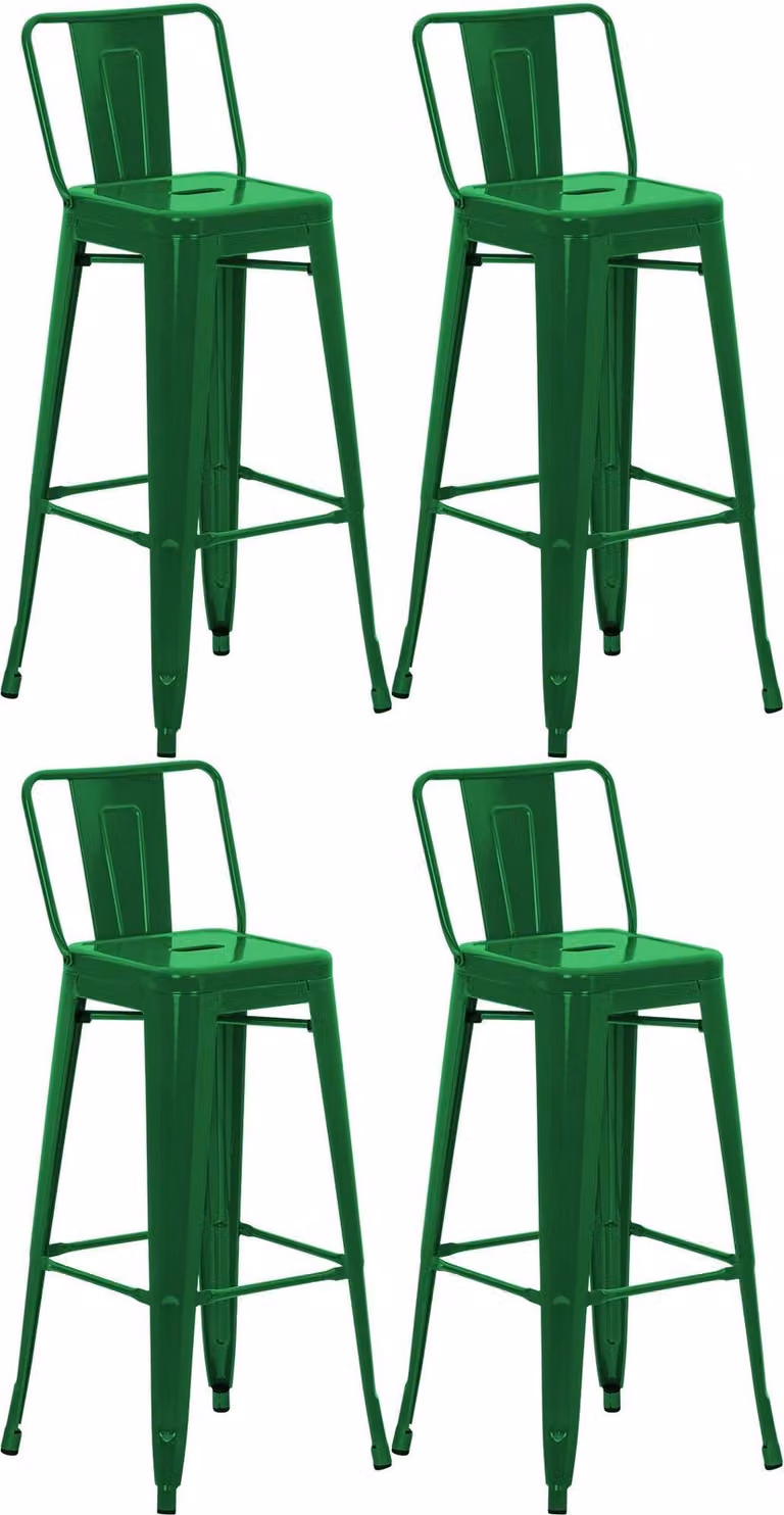 CLP Barkrukset van 4 stuks Mason in industriële stijl met rugleuning, Groen