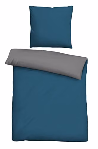 Biberna Beddengoedset Linon van Katoen met Dekbedovertrek en Kussensloop, Kobaltblauw, Dekbedovertrek: 155 x 220 cm, Kussensloop: 80 x 80 cm