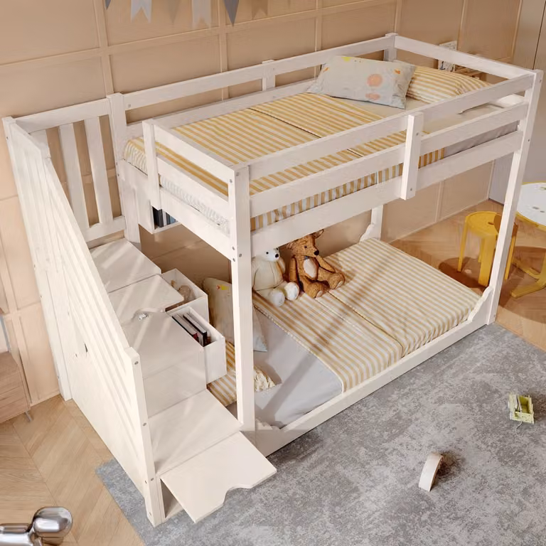 HAUSS SPOLE Stapelbed voor kinderen met trapkast en opbergruimte, Wit, 90 x 200 cm