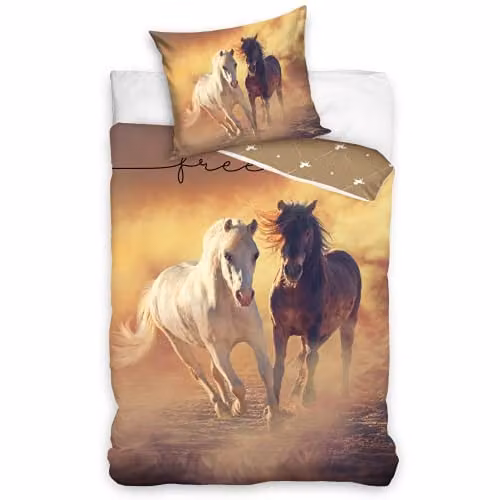 Termana Paarden Beddengoed Set voor Meisjes met Paardenmotief - 100% Katoen - Dekbedovertrek 135x200 cm en Kussensloop 80x80 cm