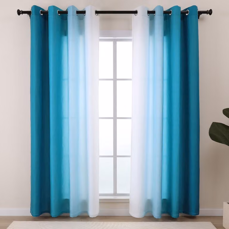 Set van 2 lichtdoorlatende ooggordijnen met kleurverloop in petrol, wit en turquoise voor privacy in de woonkamer of slaapkamer