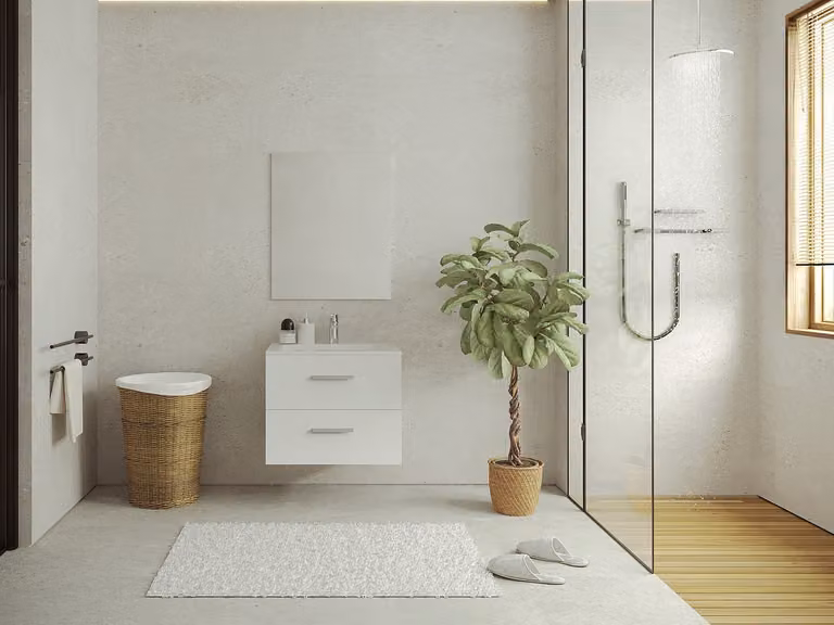 Vente-unique Zwevend badkamermeubel met keramische wastafel en lades - Wit - B: 60 cm, D: 45 cm, H: 47 cm