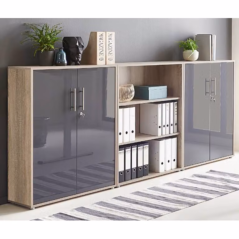 home24 Kastenset 3-delig type A, Bruin/Sonoma eikenhout en Antraciet Hoogglans, B/D/H: 114 x 33 x 85 cm