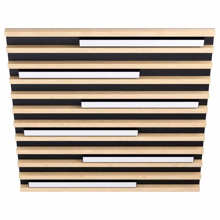 Eglo Marreira LED Plafonnière van Hout en Metaal - Zwart/Brons/Hout - Breedte: 58 cm