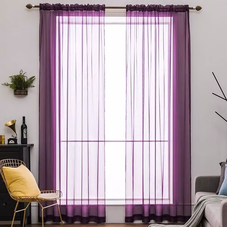 Elegante paarse transparante gordijnen voor slaapkamer en woonkamer, 140 x 260 cm