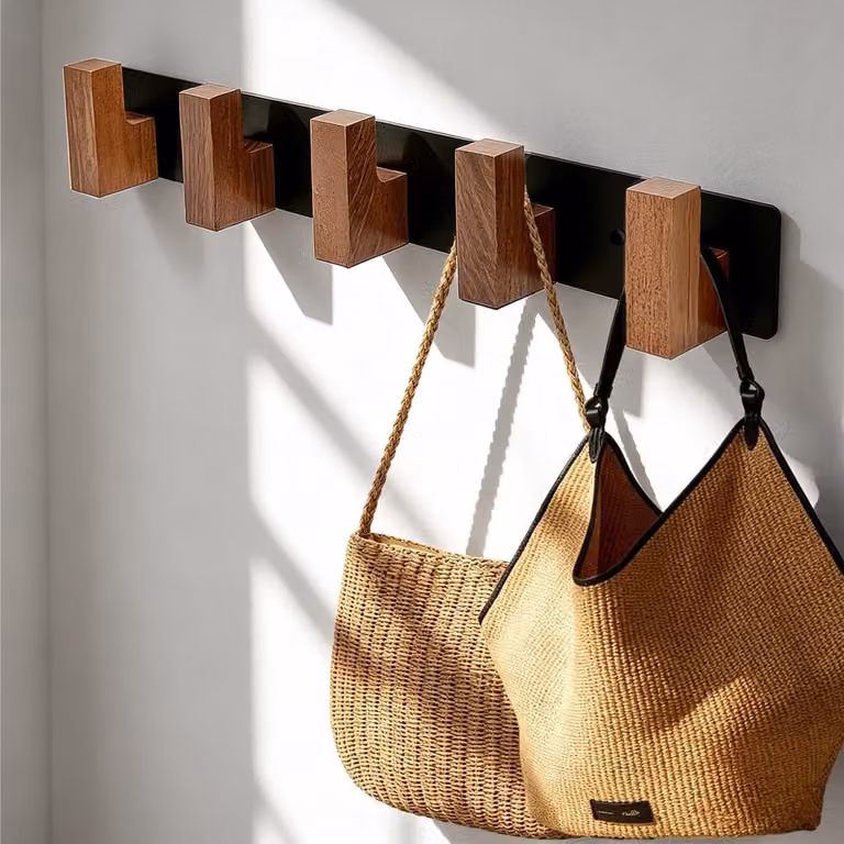 Dailygoods Kledinghaken met 5 houten wandhaken voor hal, woonkamer of slaapkamer, Breedte: 38 cm