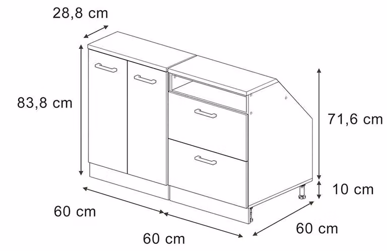 Vicco R-Line Keukenkast voor schuine wand Wit Landhuis, Set van 2 kastrompen, Breedte: 120 cm, Diepte: 60 cm, Model 60406