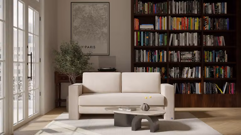 Kubus BRUNO slaapbank in beige met massief houten frame en pocketvering, 160 cm