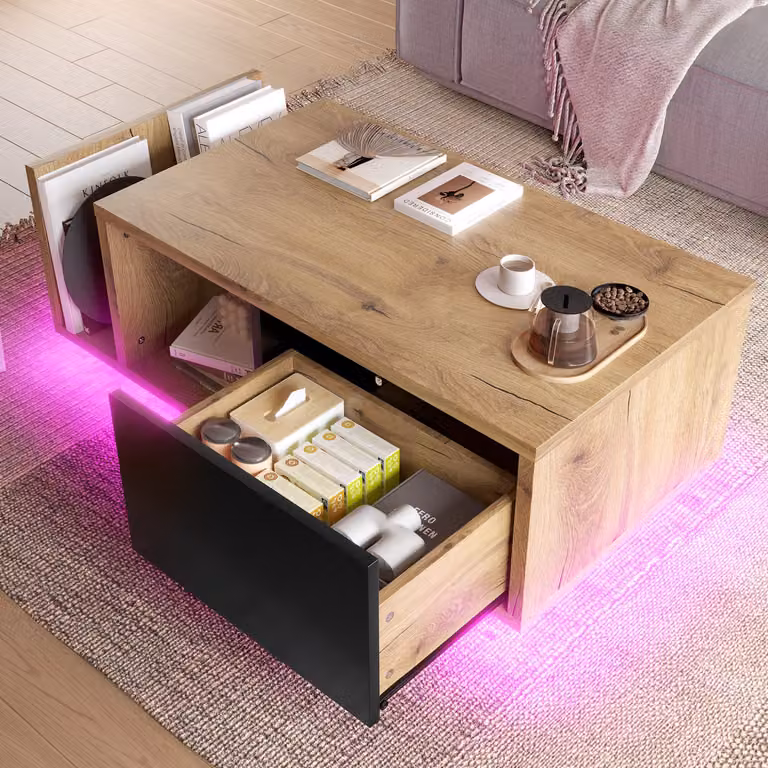 Multifunctioneel Sideboard Ruimteverdeler met LED-verlichting en Soft-close Lades in Retro Stijl