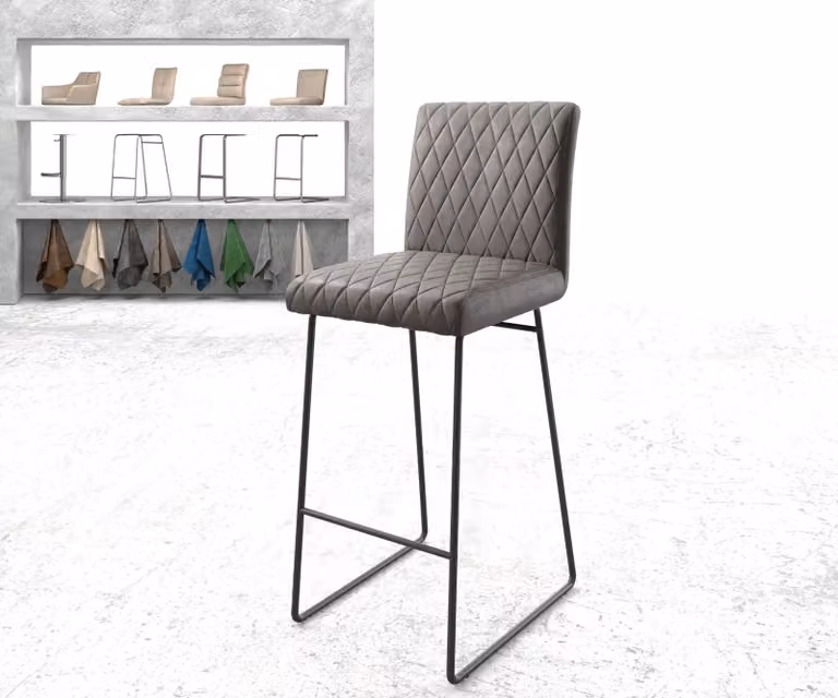 DELIFE Barstoel Earnest-Flex met diamant quilten in antraciet en zwart, modern metaal en textiel