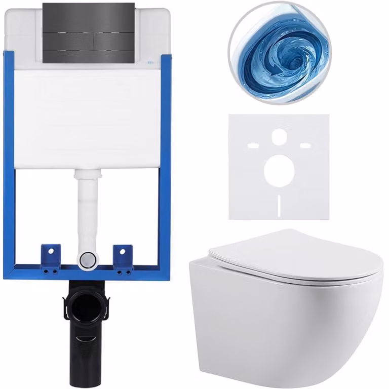 CERANO Complete inbouwtoiletset Lite/Cesso in mat wit met donkergrijze Toiletknop Line, B/D: 49 x 36 cm