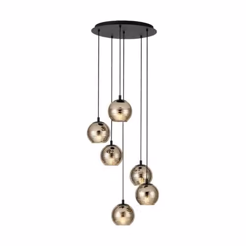 Eglo Stars of Light Lemorieta Hanglamp 6-lichts Zwart/Goud met Gekleurd Glas en E27 fitting, Hoogte: 150 cm, Breedte: 57 cm, Diepte: 57 cm