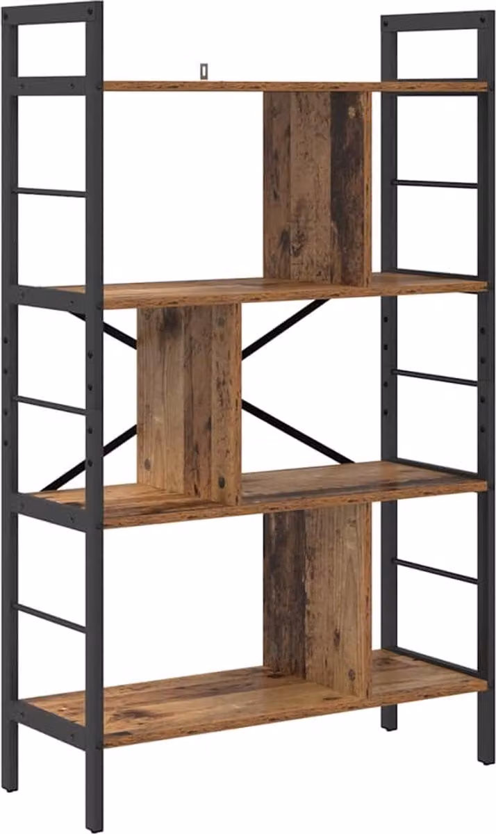 vidaXL Boekenplank 7-laags van bewerkt hout in oud hout B/D/H: 75 x 30 x 123,5 cm