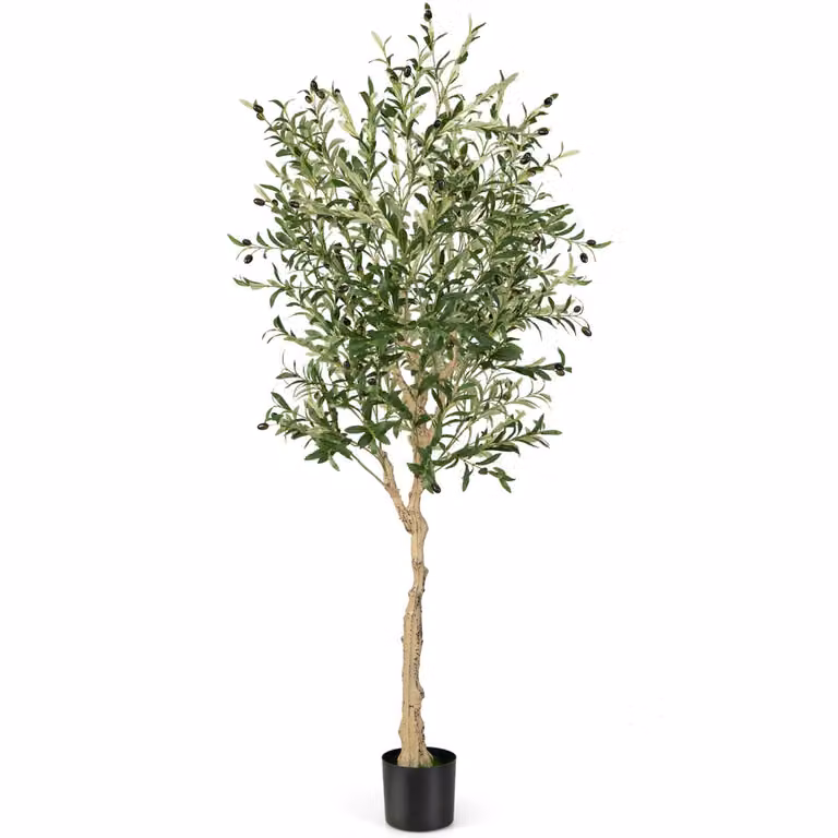 Costway Kunstmatige Olijfboom met cementpot, 182 cm hoog
