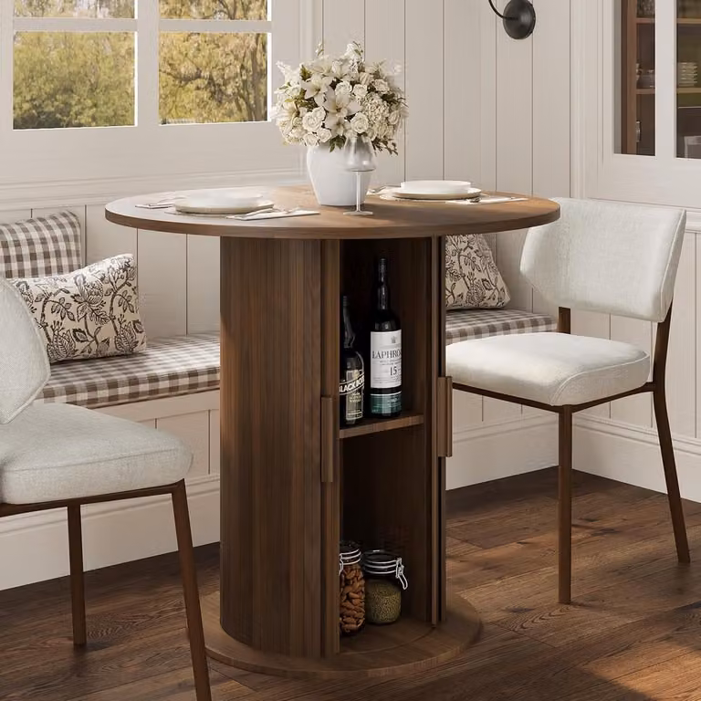 Triumpunpre Ronde eettafel voor 2-4 personen met verborgen opbergruimte in lichte walnootkleur - B/D/H: 80 x 80 x 75 cm