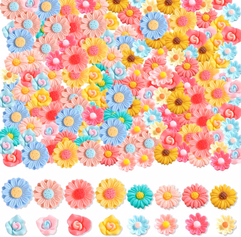 Homevero Flatback resin bloemen 160 stuks - 4 vormen - kleurrijke decoratie voor DIY projecten