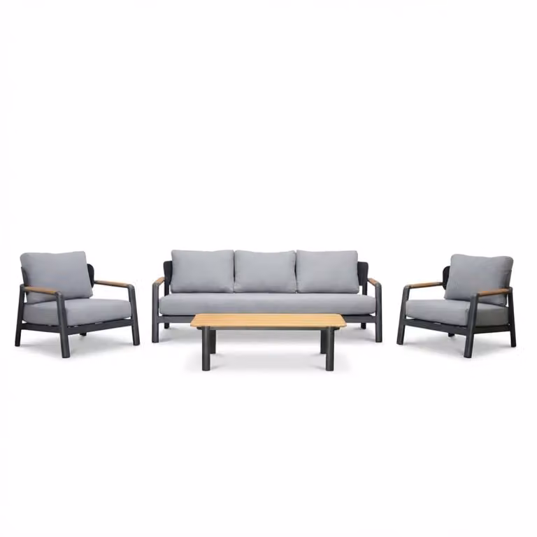 LUX outdoor living Marbella loungeset voor 5 personen - 4-delig - aluminium en teak - antraciet