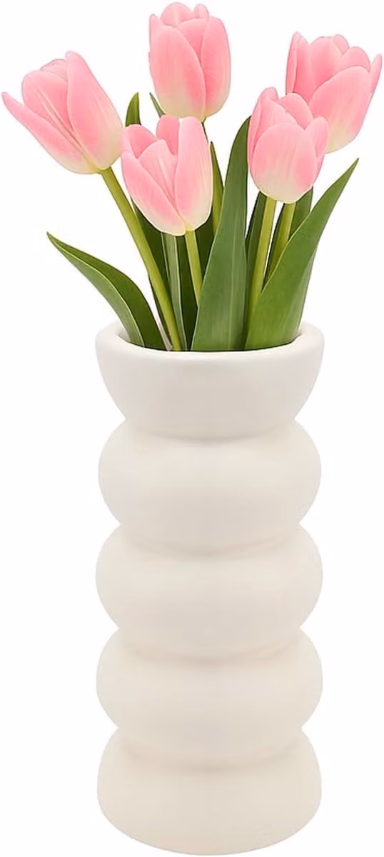 Keramische Vaas Wit 20 x 8 x 8 cm - Boho Aesthetic Vaas voor Pampasgras en Droogbloemen - Moderne Decoratie voor Woonkamer en Thuis