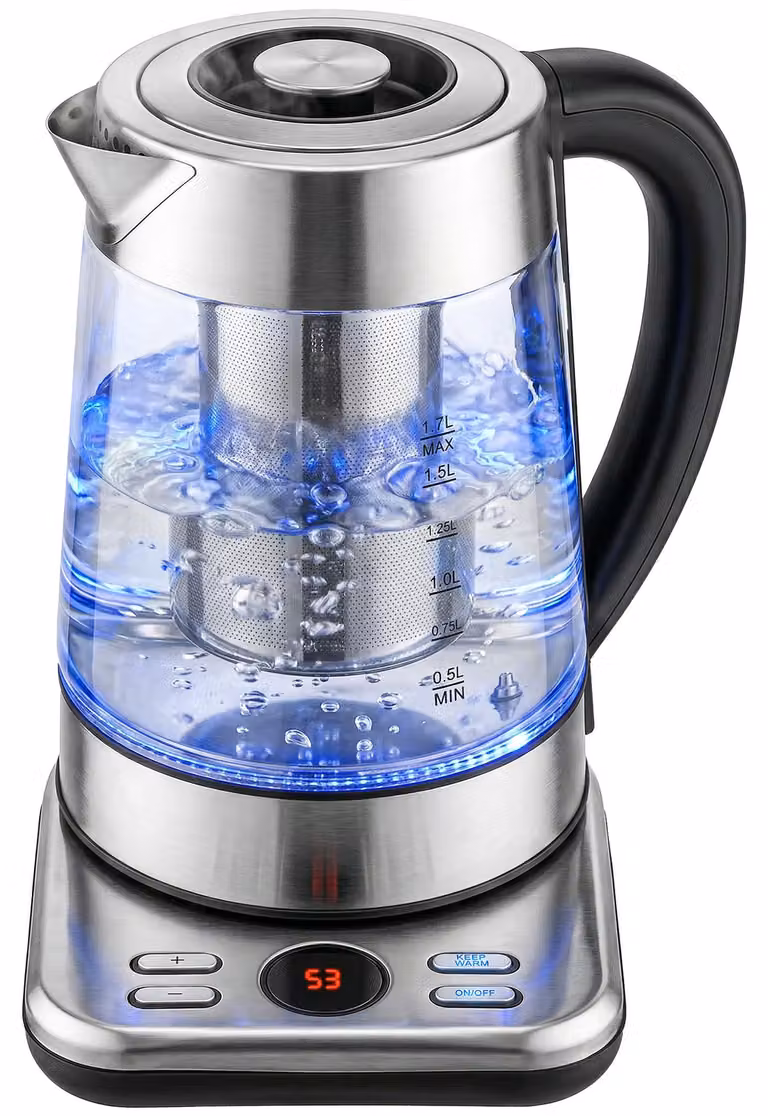MH Handel GmbH Elektrische waterkoker, 1,7 liter, 2200W, met Britse Strix-thermostaat, theezeefje en warmhoudfunctie