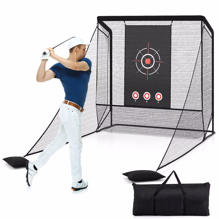 Costway Golfnet Golfoefeningsnet met Doel, Opklapbare Zijpanelen en Bodemnet, 214 x 225 cm