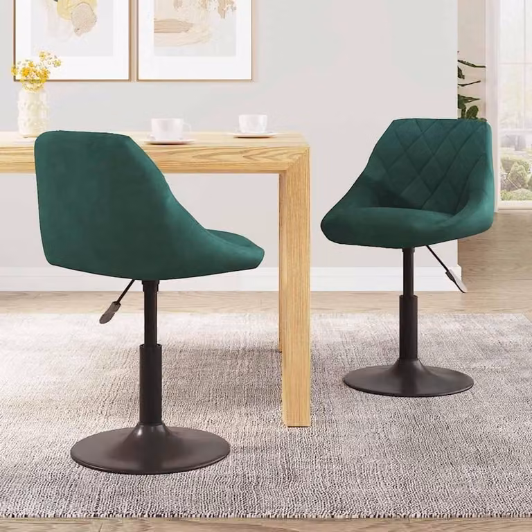 Comfortabele fluwelen draaistoel voor de eetkamer of home office, 360 graden rotatie, Donkergroen, 46 x 44 cm