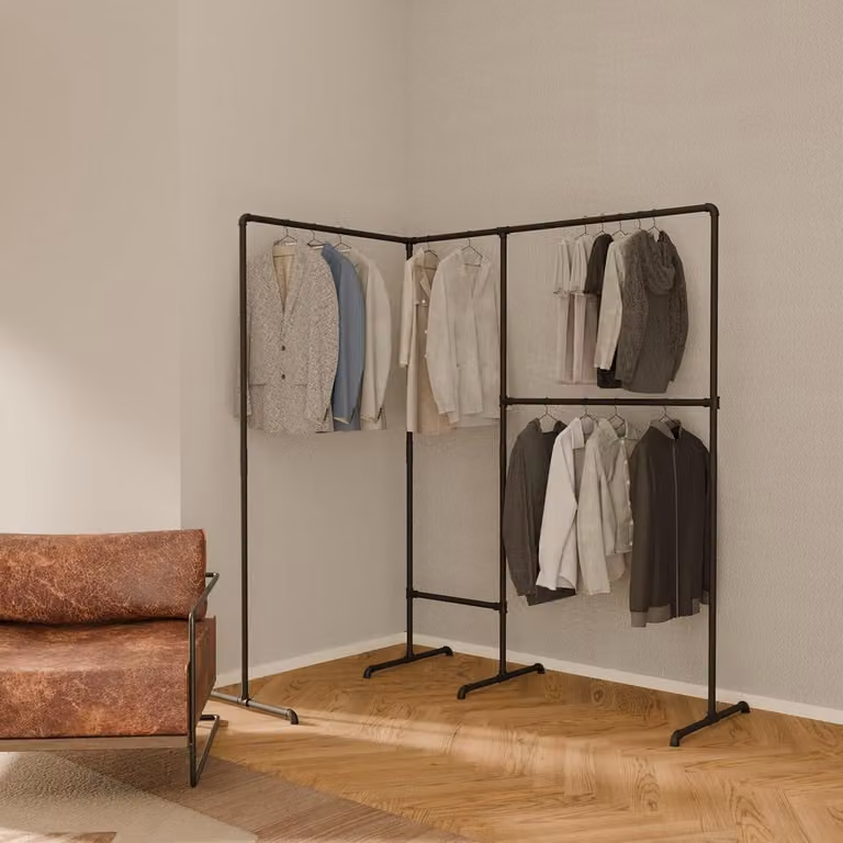 Vrijstaande kledingroede in Zwart Industrieel Design voor Inloopkast of Slaapkamer
