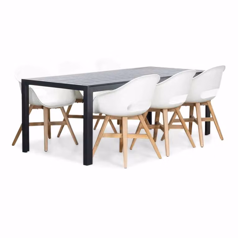 LUX outdoor living Manchester/Karlstad wit dining tuinset voor 6 personen van aluminium en kunststof, Breedte: 205 cm