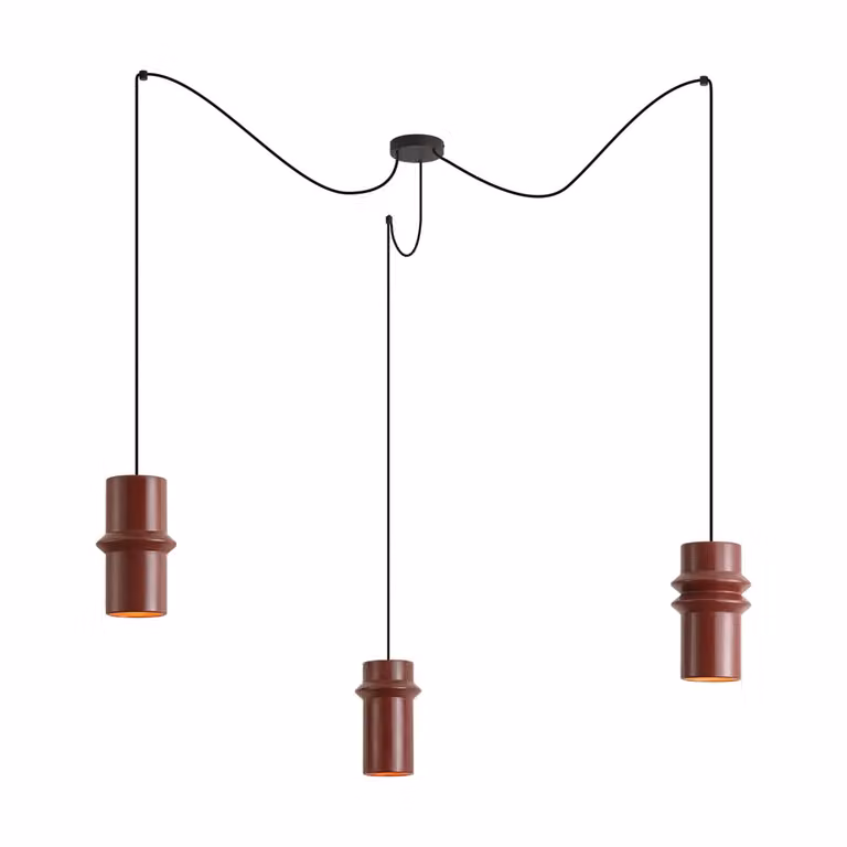 Qazqa Retro Hanglamp met 3 Lichtpunten - Rood, Zwart en Bruin - Hoogte Verstelbaar