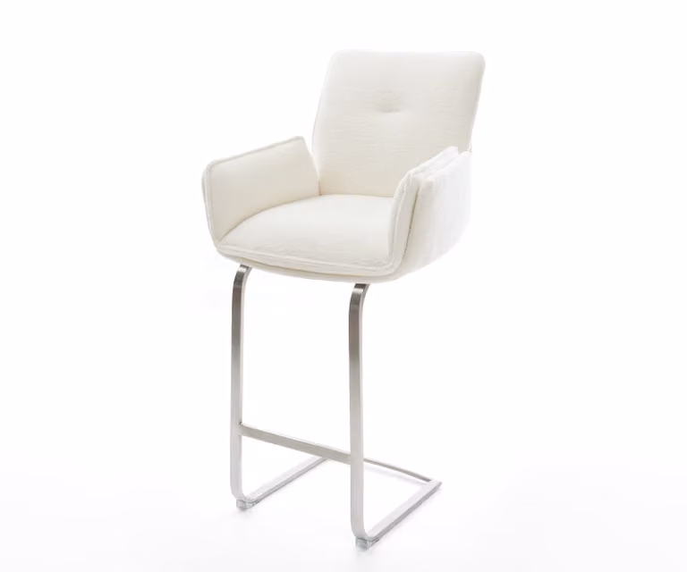 DELIFE Barstoel Nela-Flex met armleuningen, Beige Bouclé, Zilveren Vrijkantelframe