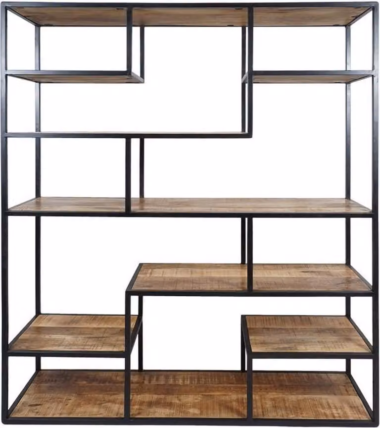 Vakkenkast Huub Hout - Roomdivider in Industriële en Moderne Stijl - H 175 x B 145 cm