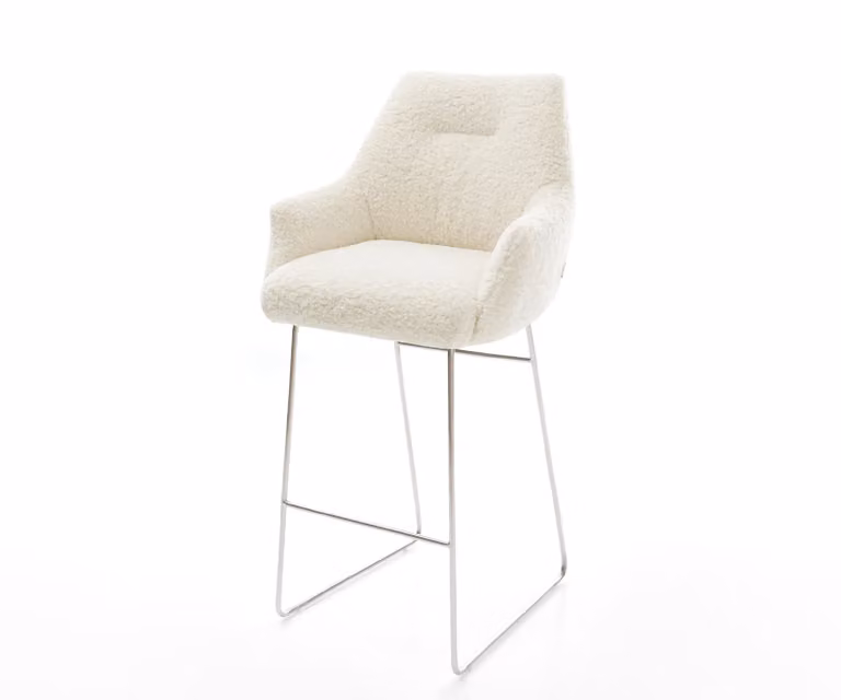DELIFE Barstoel Beige Boucle Microfibre met Zilver Kleurig Metalen Sledeonderstel