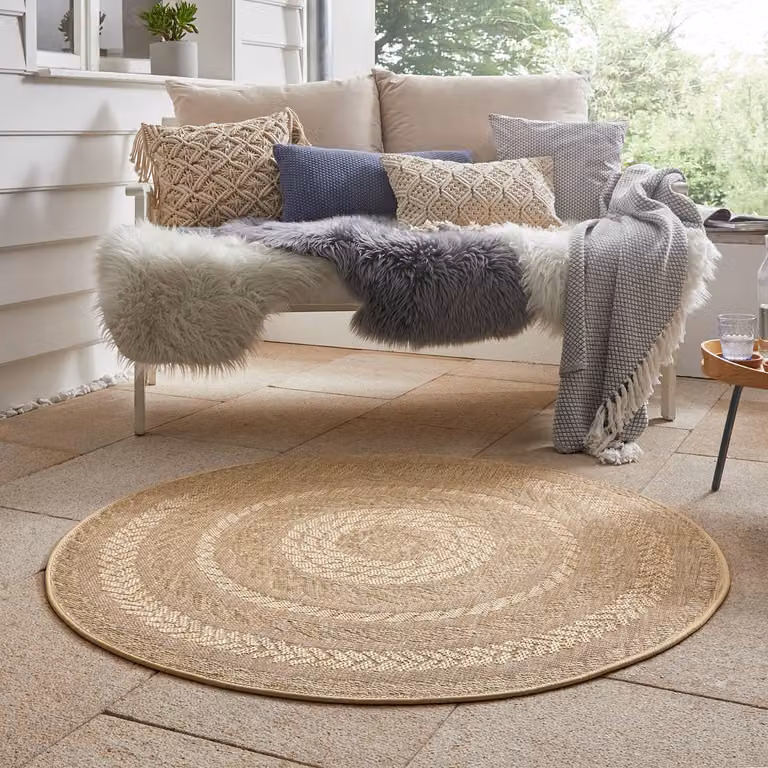 home24 Almendro In- & outdoorvloerkleed bruin/zand, rond, Ø 160 cm