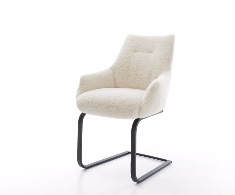 DELIFE Alja-Flex Sledemodel Bank met Armleuning in Teddy Beige Boucle en Zwart Metaal