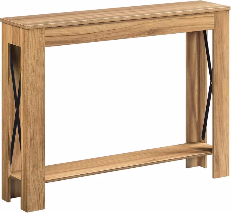 Narrow Console Tafel met Opbergruimte in Landelijke Stijl voor Woonkamer en Hal, Lichtbruin
