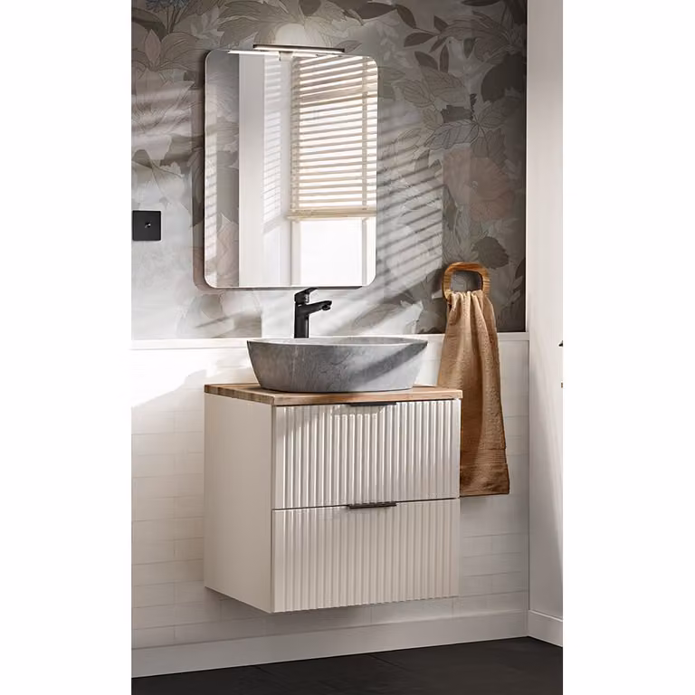 Lomadox Adelaide 2-delige wastafelset met wastafel, kasjmier en eiken, Breedte: 60 cm