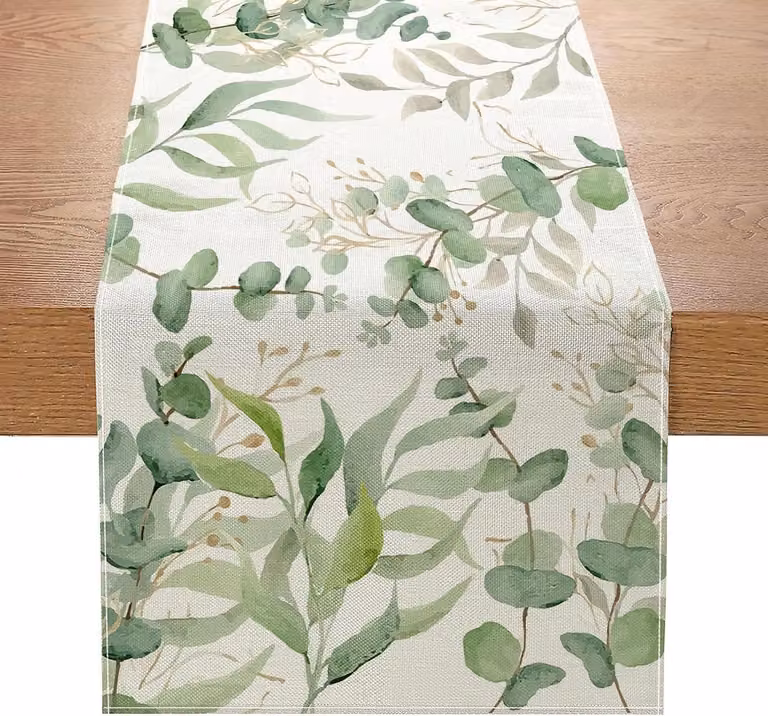 Eucalyptus Bladeren Tafelkleed - Katoenen Linnen Tafelrunner voor Keuken en Eetkamer - 30 x 180 cm