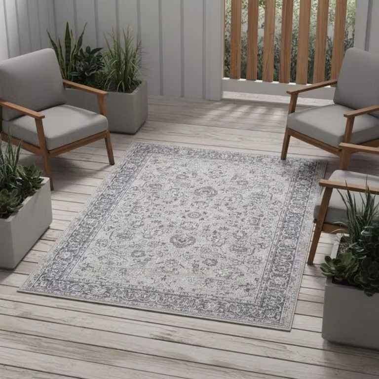 TapisTrend Buiten- en terraskleed Beigegrijs Vintage oosters met bloemenpatroon 120 x 170 cm
