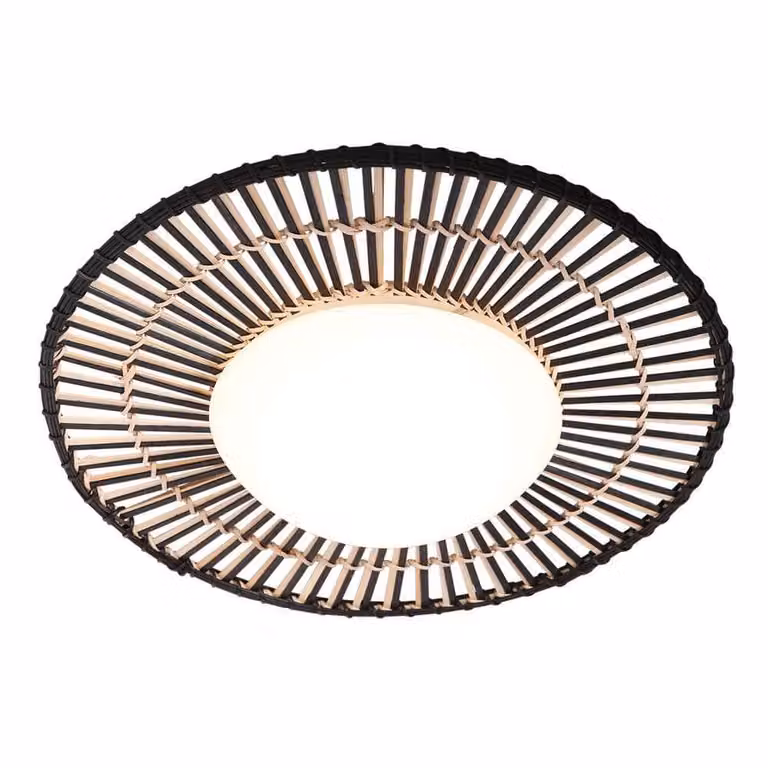 Steinhauer Plafondlamp Aura zwart met bamboe en hout, Ø 50 cm