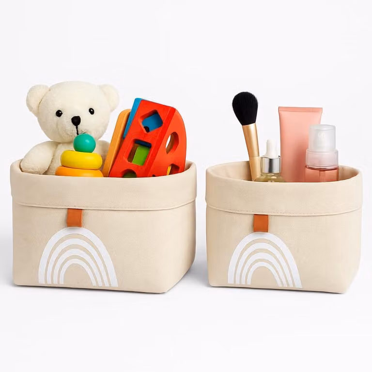 Homevero Opbergmanden set van 2 met regenboogprint, opvouwbaar textiel voor kinderen, B/D/H: 24 x 20 x 18 cm en 22 x 18 x 16 cm