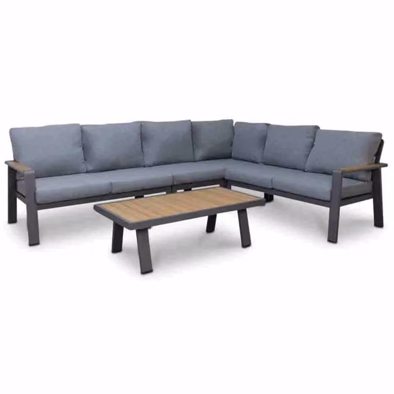 LUX outdoor living Lola L-vorm hoek loungeset voor 6 personen inclusief tafel, antraciet, aluminium en polywood